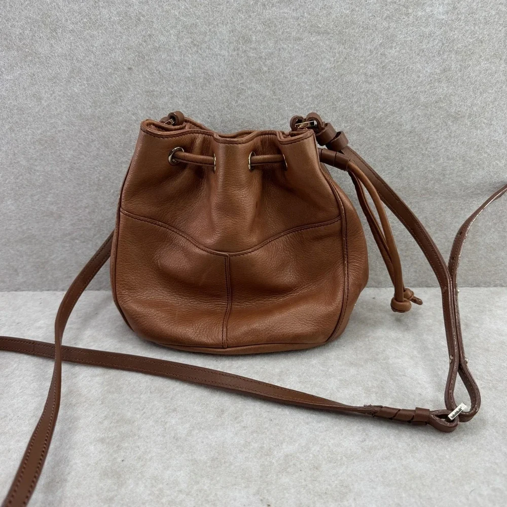 Cole‎ Haan Bag Womens Small Brown Bucket Drawstring Crossbody Leather Pebbled